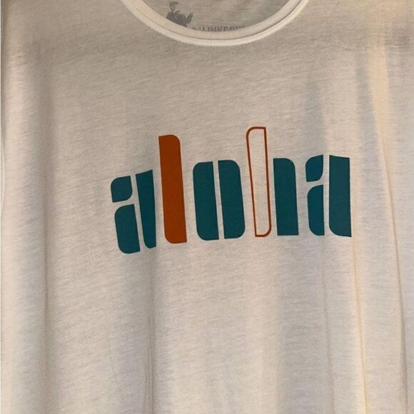 NWOT LinkSoul Unisex White Short Sleeve Tee Shirt Aloha - Size Large - Picture 2 of 5